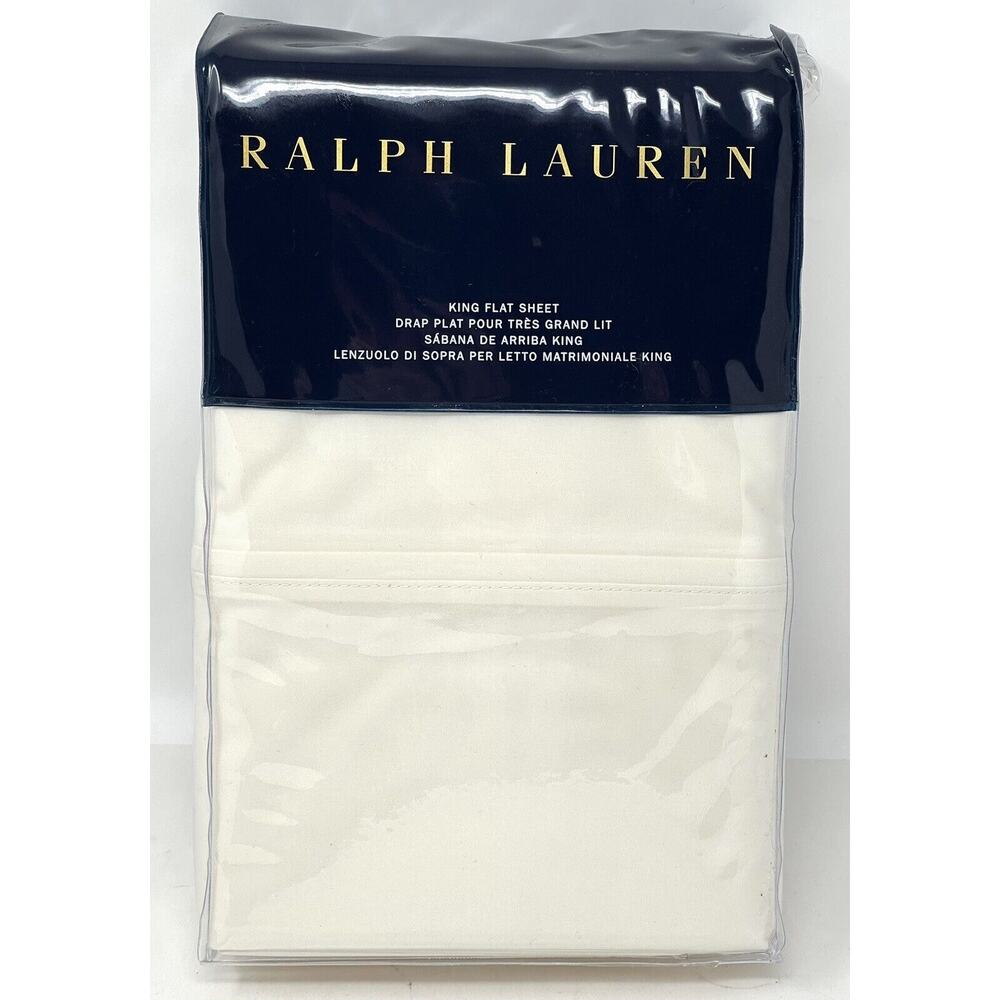 Ralph Lauren RL 464 Thread Count KING Flat Sheet Regatta Cream Cotton Percale